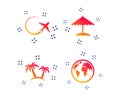 Travel trip icon. Airplane, world globe symbols. Vector Royalty Free Stock Photo