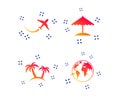 Travel trip icon. Airplane, world globe symbols. Vector Royalty Free Stock Photo