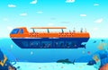 Travel in tropical sea on water transport poster vector illustration. Marine ship cruise, sailboat floating on ocean Royalty Free Stock Photo