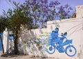 Tunisia, Djerba island, Graffiti Street Art, Father and Daughters on Motorcycle, Djerba, Travel Africa