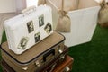 Travel or turism concept. Vintage suitcases with old photo Royalty Free Stock Photo