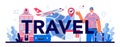 Travel typographic header. Tourism specialist selling tours. Vacation