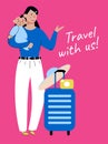 Travel with us - family vacation poster with mother holding a baby.