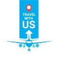 Travel With Us Template Travel Agency Poster Or Logo Planes Silhouette Over Blue Background Tourism Concept