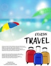 Travel and vacation advertising design with yellow, red and blue