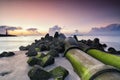 eautiful tropical beach sunrise sea view. soft wave hitting sandy beach Royalty Free Stock Photo