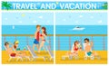 Couples on Cruise Liner, Vacation on Ship Vector