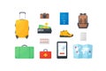 Travel And Vacation Flat Design Concept, tourists items, necessary things for the trip