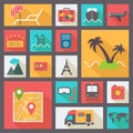 Travel and vacation icons set, flat design vector. Royalty Free Stock Photo