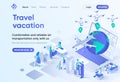 Travel vacation isometric landing page. Online booking service, comfortable air transportation and airport boarding. Travel agency Royalty Free Stock Photo