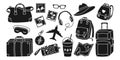 Travel vacation journey printing sign set symbol holiday plane suitcase icon kit memory vector Royalty Free Stock Photo