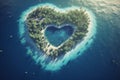 Tropical heart shaped island in ocean. Generative AI