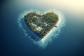 Tropical heart shaped island in ocean. Generative AI