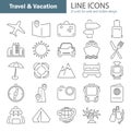 Travel and vacation line thin icons set for web and mobile design Royalty Free Stock Photo