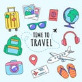 Travel and vacation objects, icons and accessories