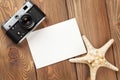 Travel and vacation photo frame, starfish and camera Royalty Free Stock Photo