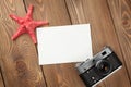 Travel and vacation photo frame, starfish and camera Royalty Free Stock Photo