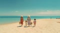 woman and children on beach at sea blue sky ,beautiful landsdcape minimalism copy space,travel and vacation ,