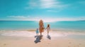 woman and children on beach at sea blue sky ,beautiful landsdcape minimalism copy space,travel and vacation ,