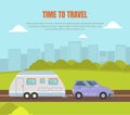 Travel Van Informative Banner for Renting Vector Template