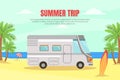 Travel Van Informative Banner for Renting Vector Template