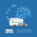 Travel Van Informative Banner for Renting Vector Template