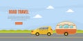 Travel Van Informative Banner for Renting Vector Template