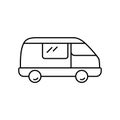 Travel van. Linear icon of retro truck. Black simple illustration of wagon, car, transport for camping. Contour isolated vector Royalty Free Stock Photo