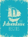 Travel banner with sailing ship and inscription Royalty Free Stock Photo