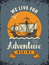 Travel banner with sailing ship and inscription Royalty Free Stock Photo