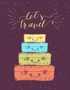 Travel. Vector hand drawn illustration for t-shirt print or poster with hand-lettering quote.