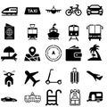 Travel vector icon set. tourism transportation illustration sign collection. Contains icons as airplane, booking, last minute deal Royalty Free Stock Photo