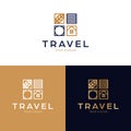 Travel vector logo design. Circle, leaf, live and house real estate logotype. Royalty Free Stock Photo