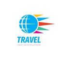 Travel - vector logo design. Globe with wings creative sign. Global network symbol.