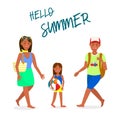 Travel Vector Postcard with Hello Summer Lettering Royalty Free Stock Photo