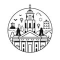 Travel Vilnius Icon with Cathedral and Tower Hill
