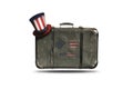 Travel Vintage Leather Suitcase With Uncle Sam`s Hat and Sunglasses. Happy 4th of July Royalty Free Stock Photo