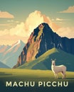 Travel vintage poster with spectacular view at Machu Picchu, Peru. Ai generated image Royalty Free Stock Photo