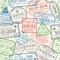 Travel visa airport stamps seamless pattern. Traveling document, vise or passport rubber stamp patterns vector background Royalty Free Stock Photo