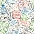 Travel visa airport stamps seamless pattern. Traveling document, vise or passport rubber stamp patterns vector Royalty Free Stock Photo