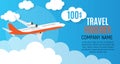 Travel Voucher 100 Dollar Template Background with Airplane. Vector Illustration