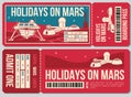 Travel voucher vector ticket. Holiday on Mars promo action