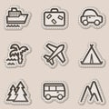 Travel web icons set 1, brown contour sticker Royalty Free Stock Photo