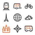 Travel web icons set 2, orange and gray contour Royalty Free Stock Photo