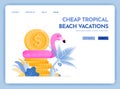 Travel website with the theme of cheap tropical beach vacation. enjoy holiday in excotic destination at best prices. Vector design Royalty Free Stock Photo