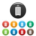 Travel wheels bag icons set color