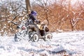 Travel in the winter on the ATV. Beautiful winter nature Royalty Free Stock Photo