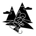 Travel winter, skier skiing high mountains icon, vector illustration, sign on isolated background