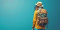 Travel woman with Backpack on solid background, World Tourism Day - Ai Generated Royalty Free Stock Photo
