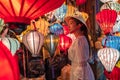 Travel woman choosing lanterns in Hoi An, Vietnam Royalty Free Stock Photo